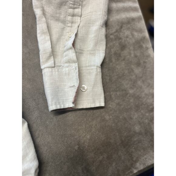 Tommy Bahama Button Up Shirt Large Tan Cream Long Sleeve Linen Blend Sorona Mens - Picture 2 of 8